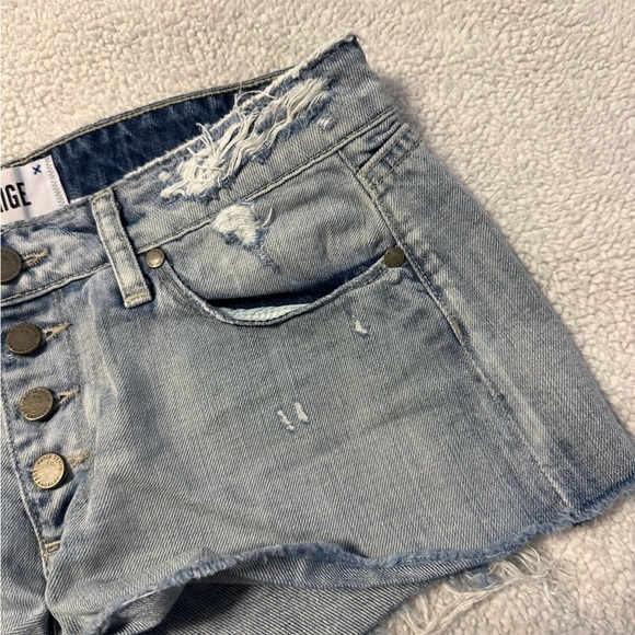 PAIGE Distressed Cut Off Jean Shorts Light Wash Button Fly - Picture 10 of 12